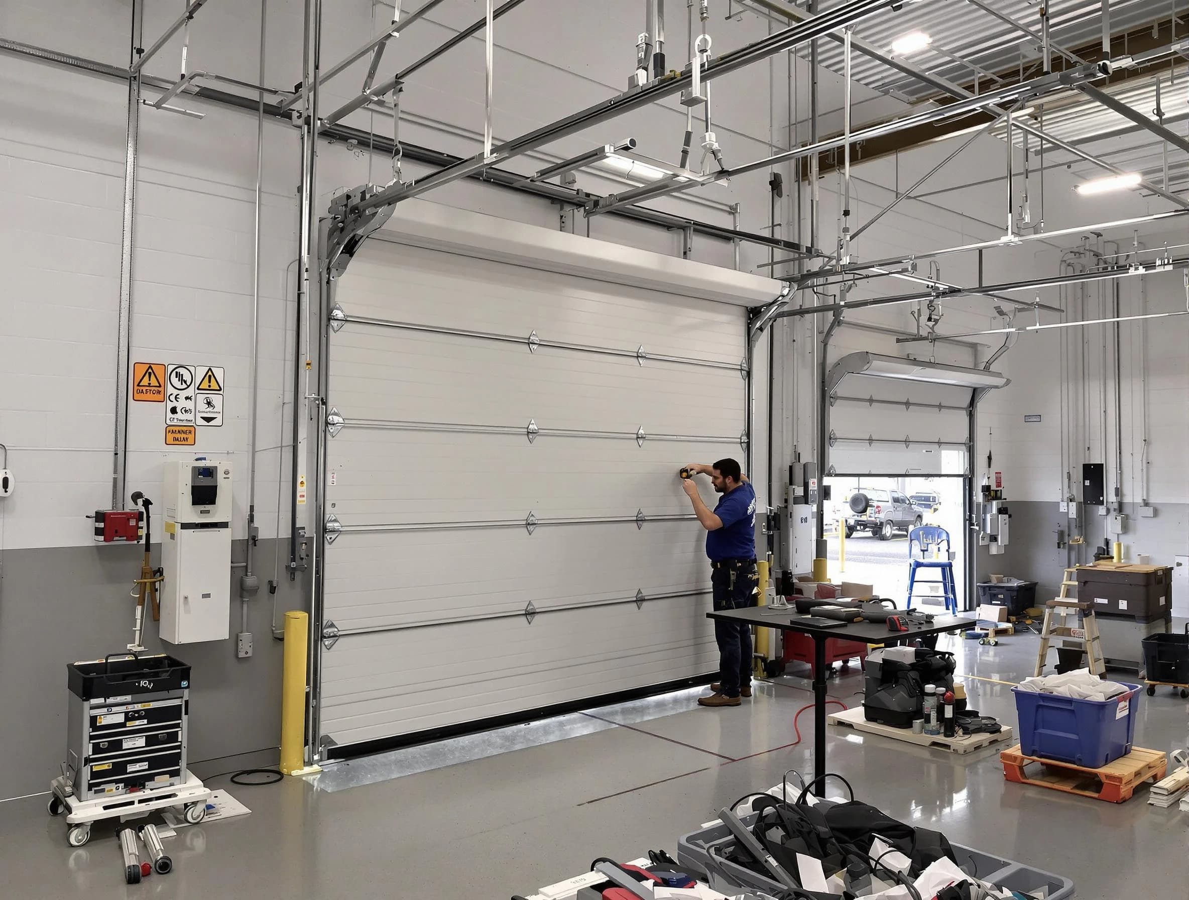 Commercial garage door repair being performed by Los Ranchos de Albuquerque Garage Door Repair expert in Los Ranchos de Albuquerque