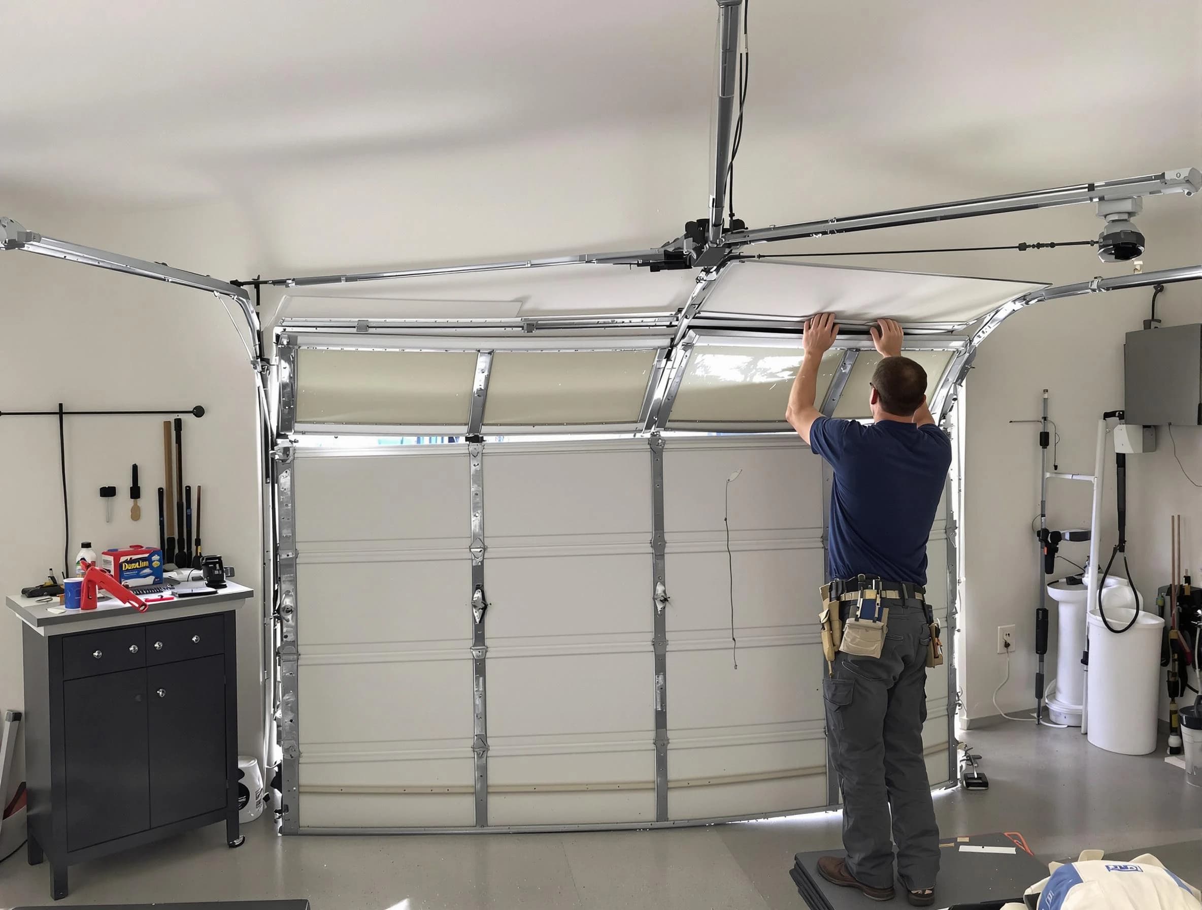 Los Ranchos de Albuquerque Garage Door Repair specialist performing precise section replacement on Los Ranchos de Albuquerque garage door