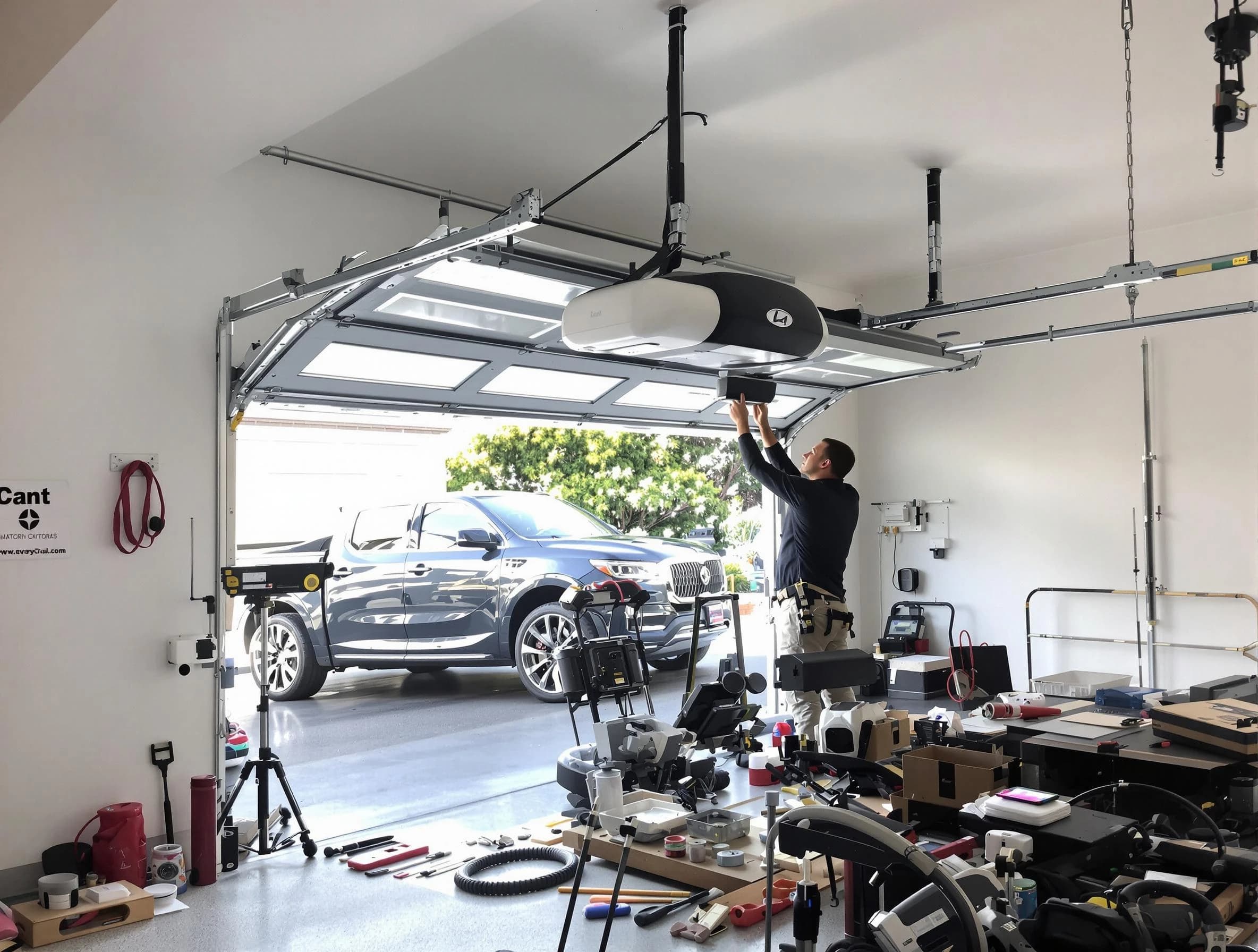Los Ranchos de Albuquerque Garage Door Repair specialist installing smart garage door opener system in Los Ranchos de Albuquerque home