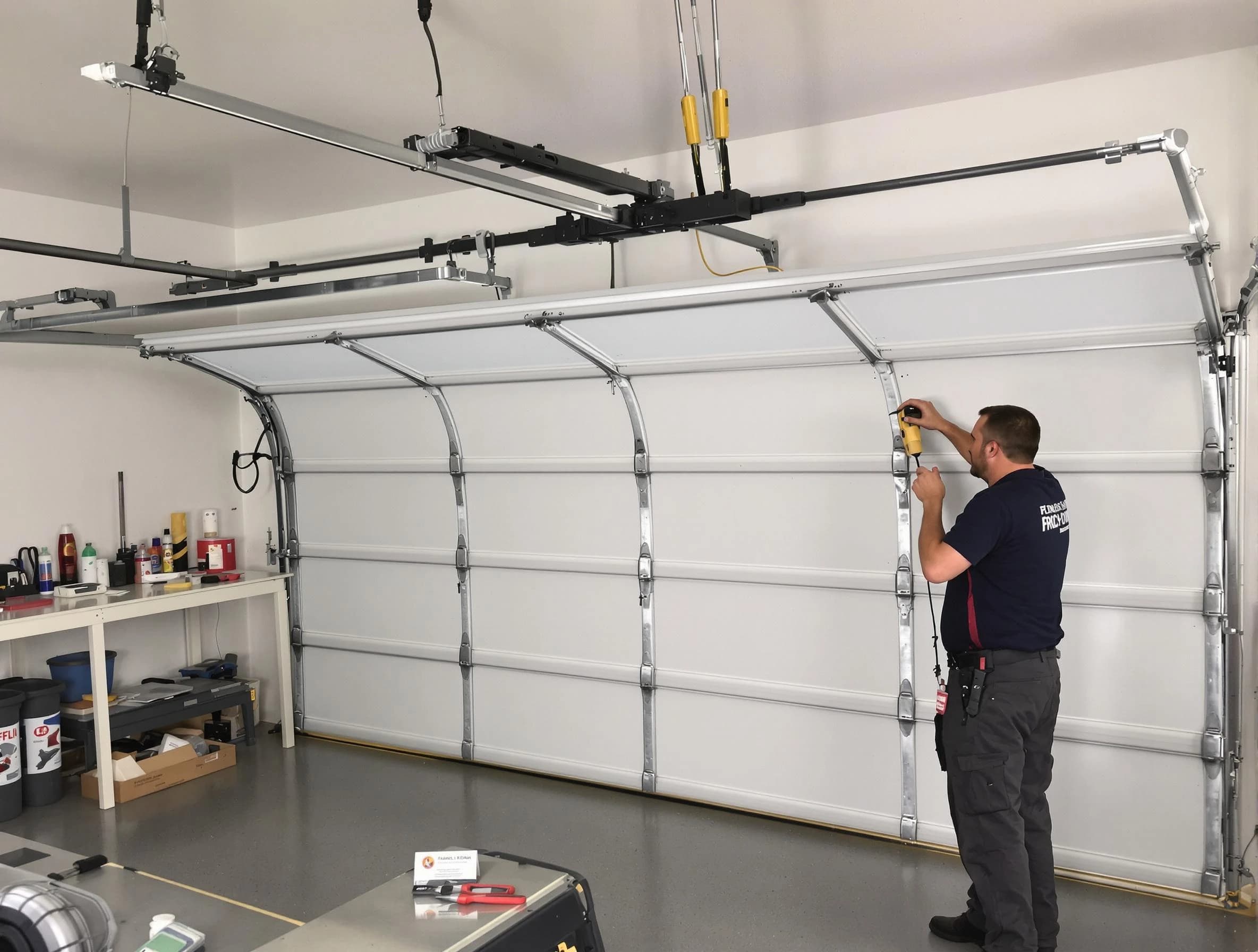 Los Ranchos de Albuquerque Garage Door Repair certified technician performing overhead door system repair in Los Ranchos de Albuquerque