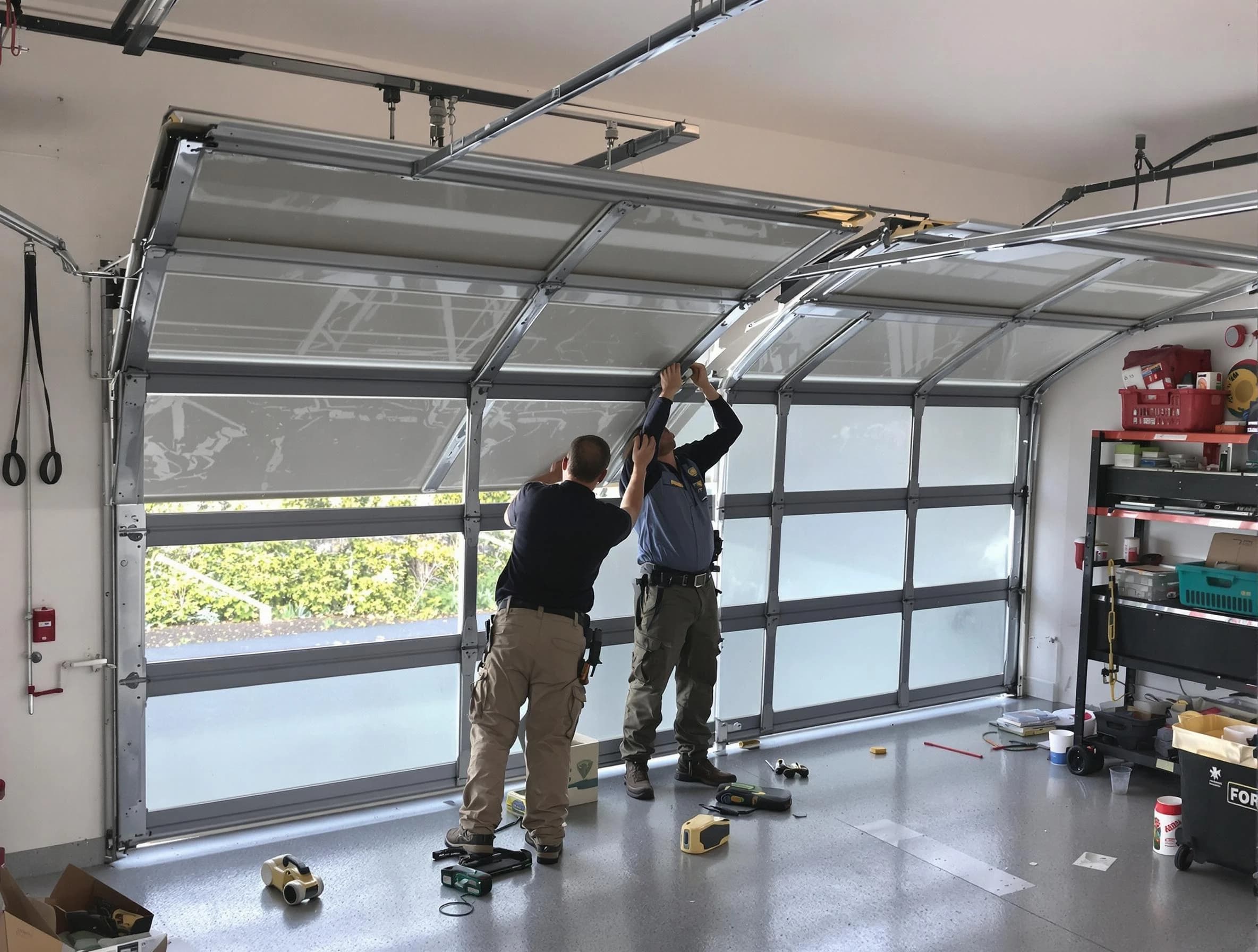 Los Ranchos de Albuquerque Garage Door Repair expert performing precise panel replacement on Los Ranchos de Albuquerque garage door