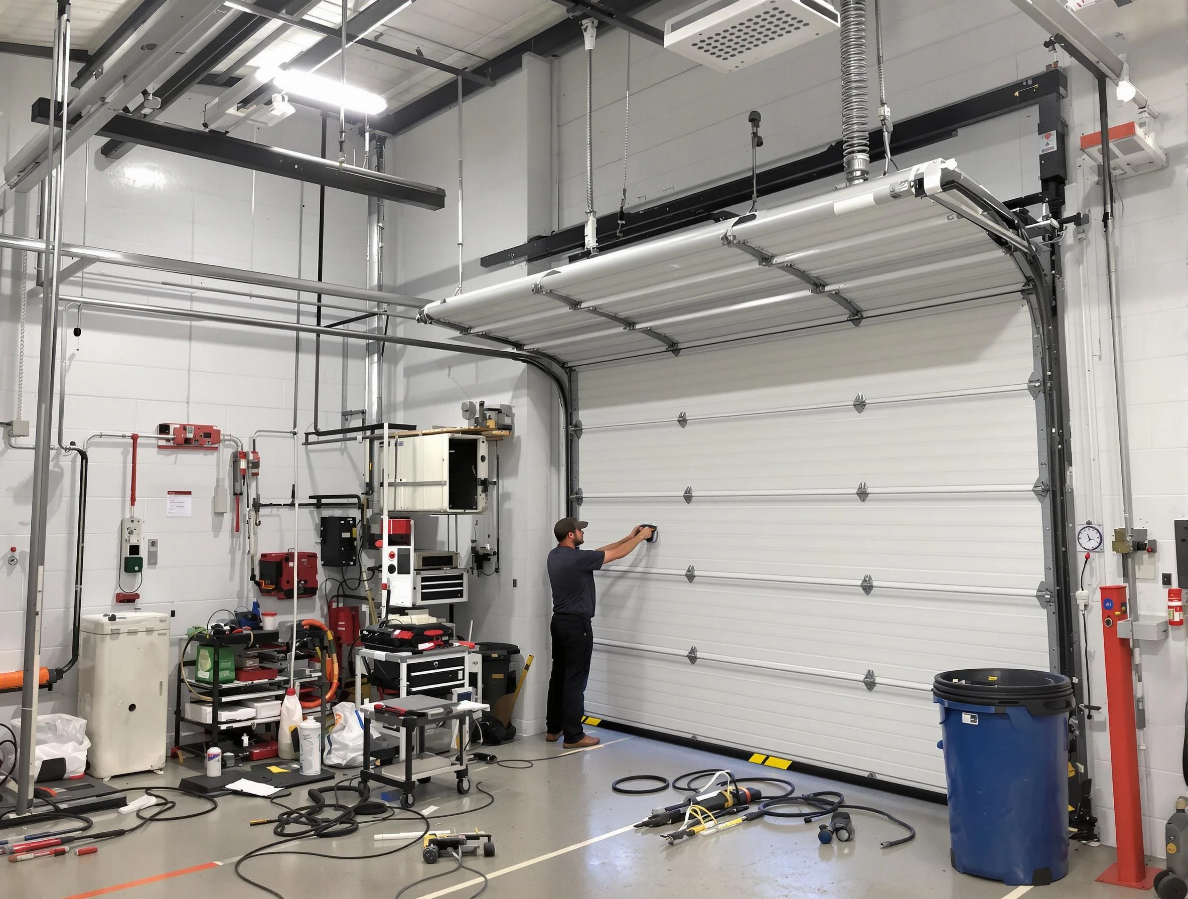 Los Ranchos de Albuquerque Garage Door Repair certified technician performing commercial door repair at a Los Ranchos de Albuquerque business facility