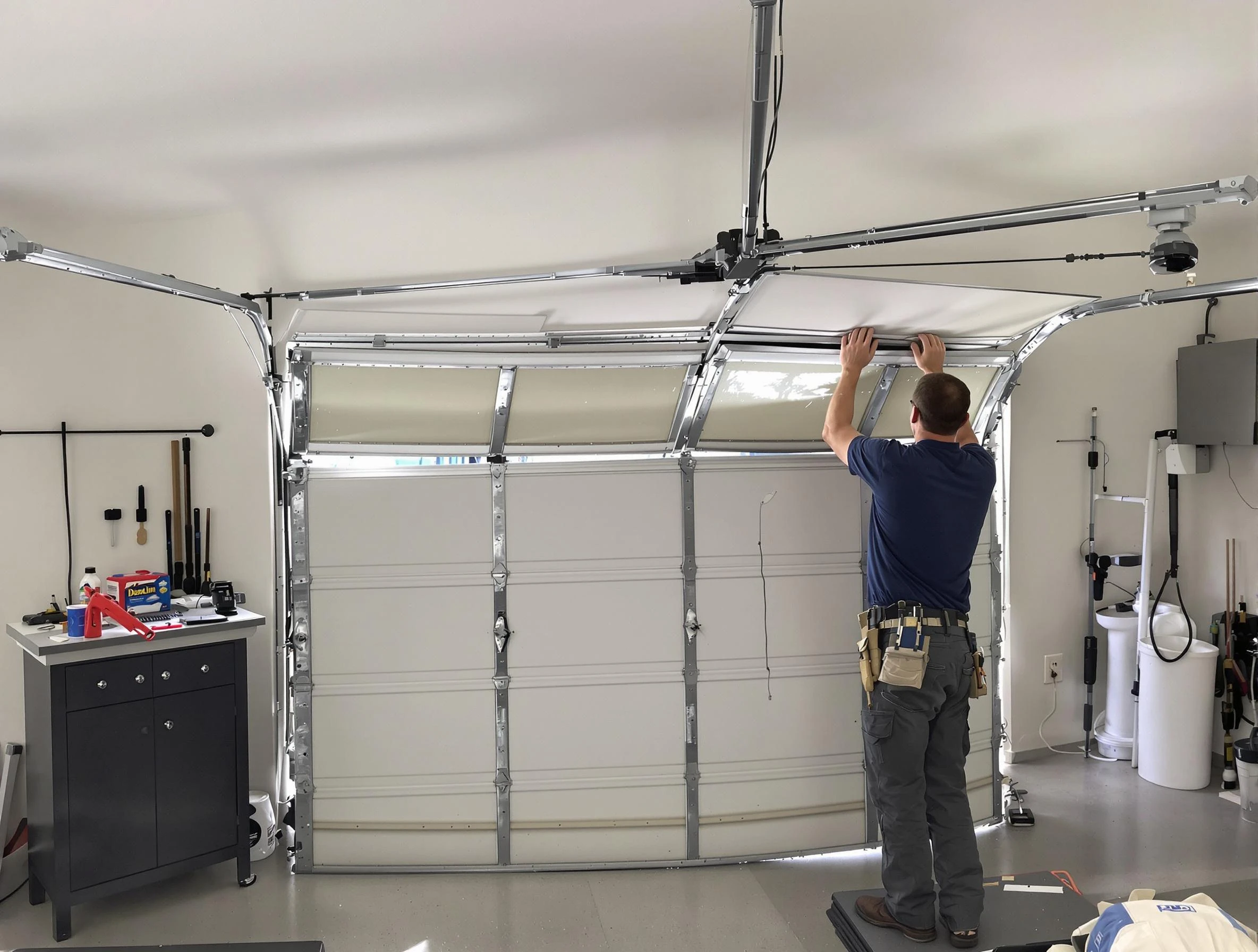 Los Ranchos de Albuquerque Garage Door Repair specialist performing precise section replacement on Los Ranchos de Albuquerque garage door