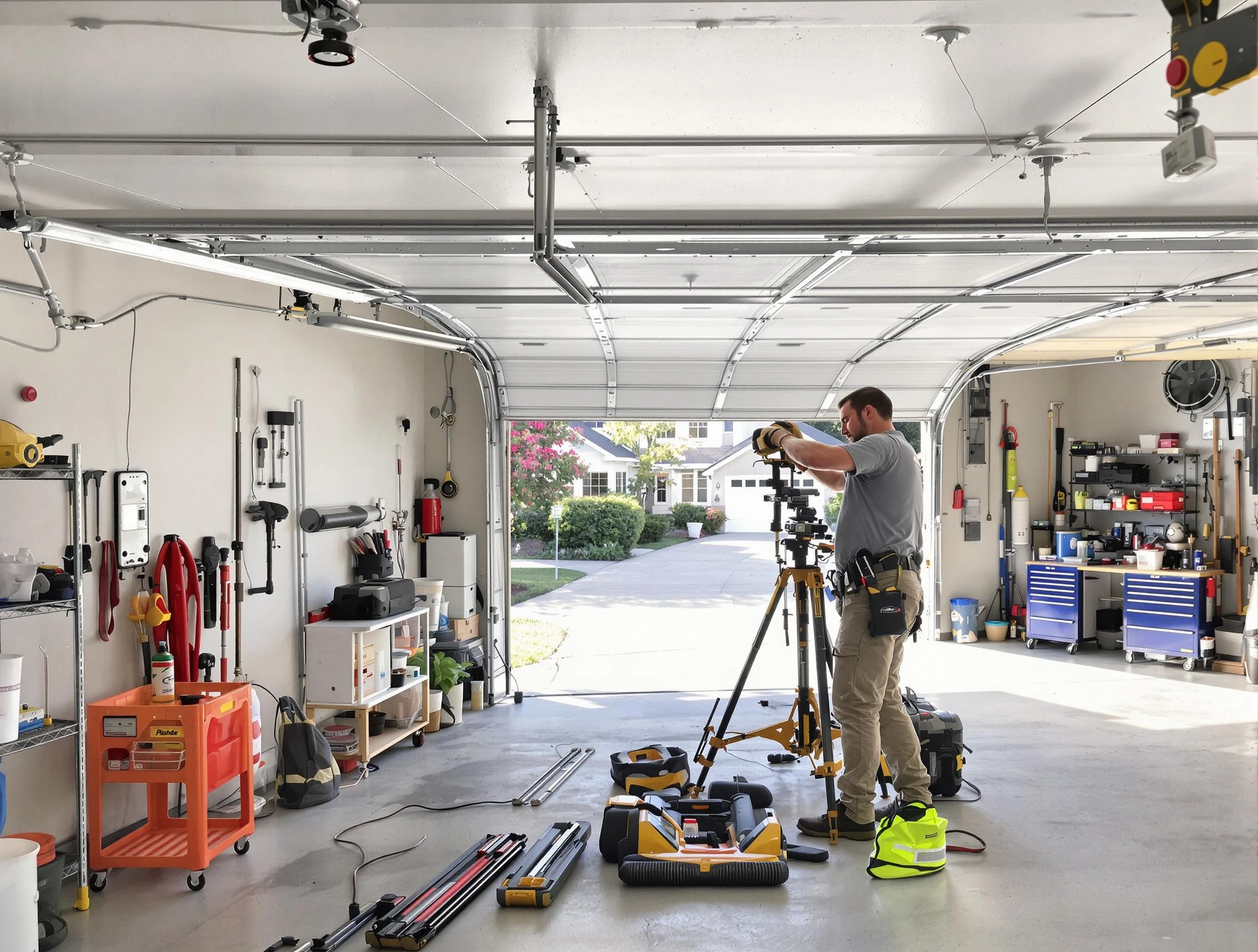 Los Ranchos de Albuquerque Garage Door Repair specialist performing laser-guided track alignment in Los Ranchos de Albuquerque